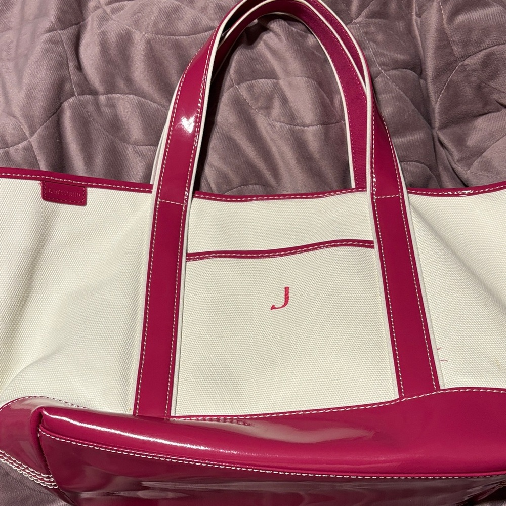 Lands end Pink and Cream Women's Tote Bag